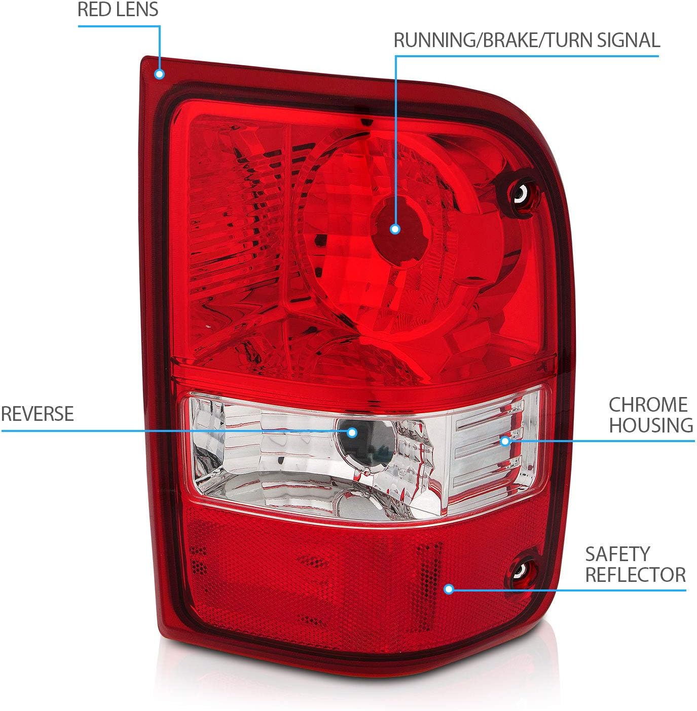 AmeriLite for 2001-2011 Ford Ranger Pickup Factory Style Crystal Red Replacement Tail Light Assembly Set - Passenger and Driver Side