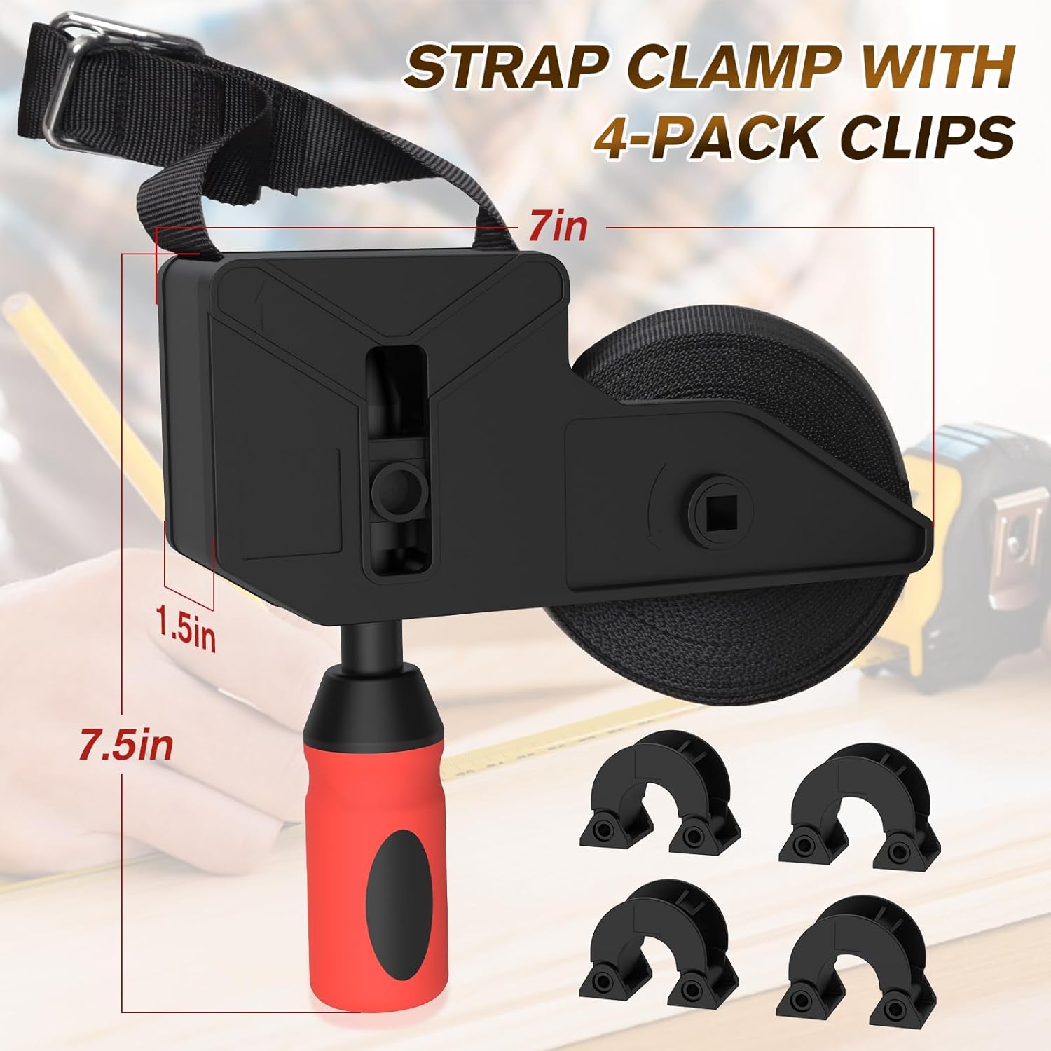 2 Pack Woodworking Band Clamps with 23 ft Variable Angle Strap Clamp, Corner Camp Picture Frame Clamps Fits for Square, Round/Irregular Shaped, Barrel