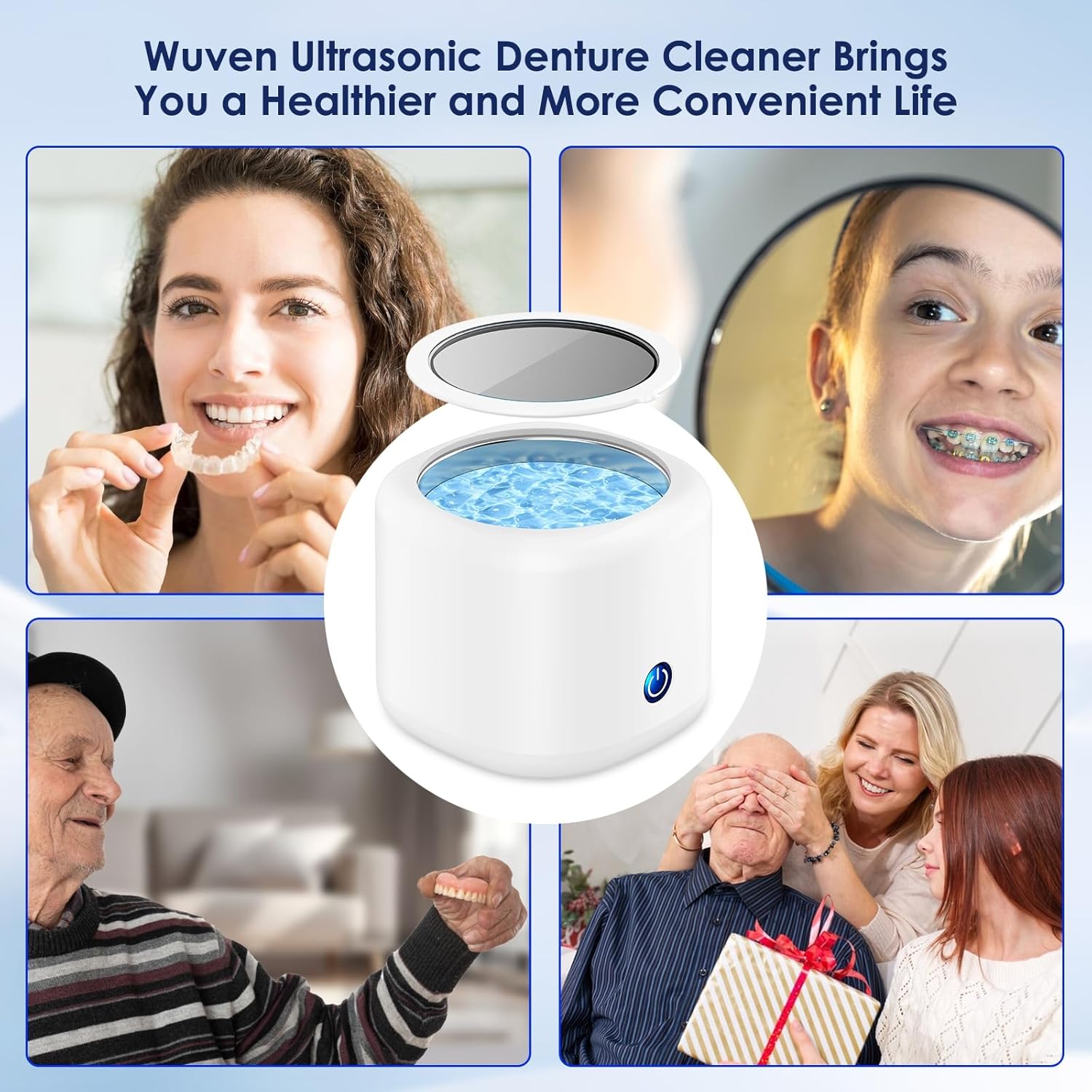 Ultrasonic Dental Cleaner for Retainer, Dentures, Invisalign, Mouth Guard, Whitening Trays, 43kHz 180ML Portable Ultrasonic Aligner Cleaner for Home and Travel Use