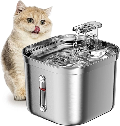 JINYUHAY Fonte de Agua Pra Gato 2.2L, Bebedouro Para Gatos, Bebedouro Para Cães, Silenciosa Inox Filtragem Automática (Quadrado)