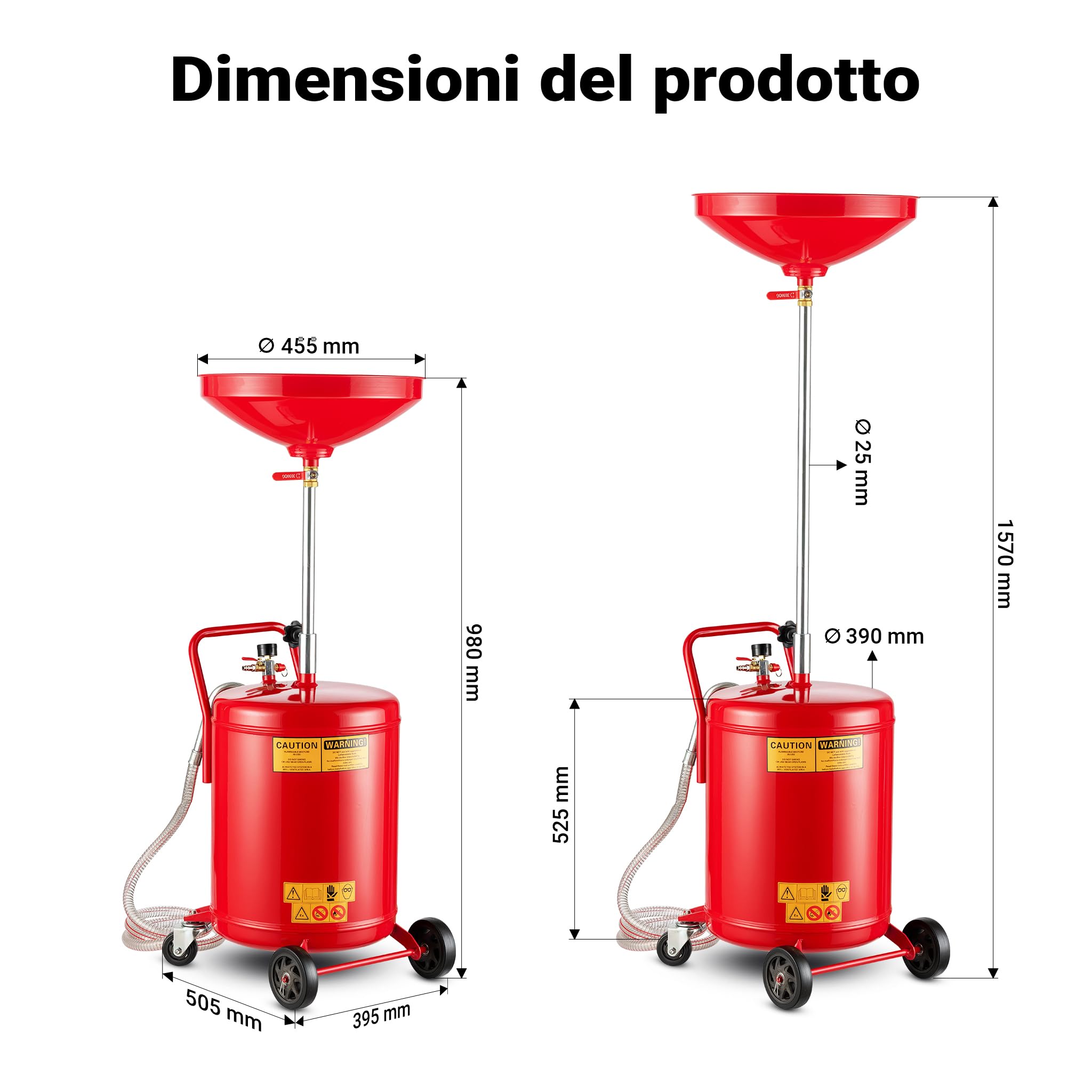 Wiltec Recuperatore Olio esausto 68 Litri Altezza Regolabile 98-157cm Raccoglitore Olio esausto