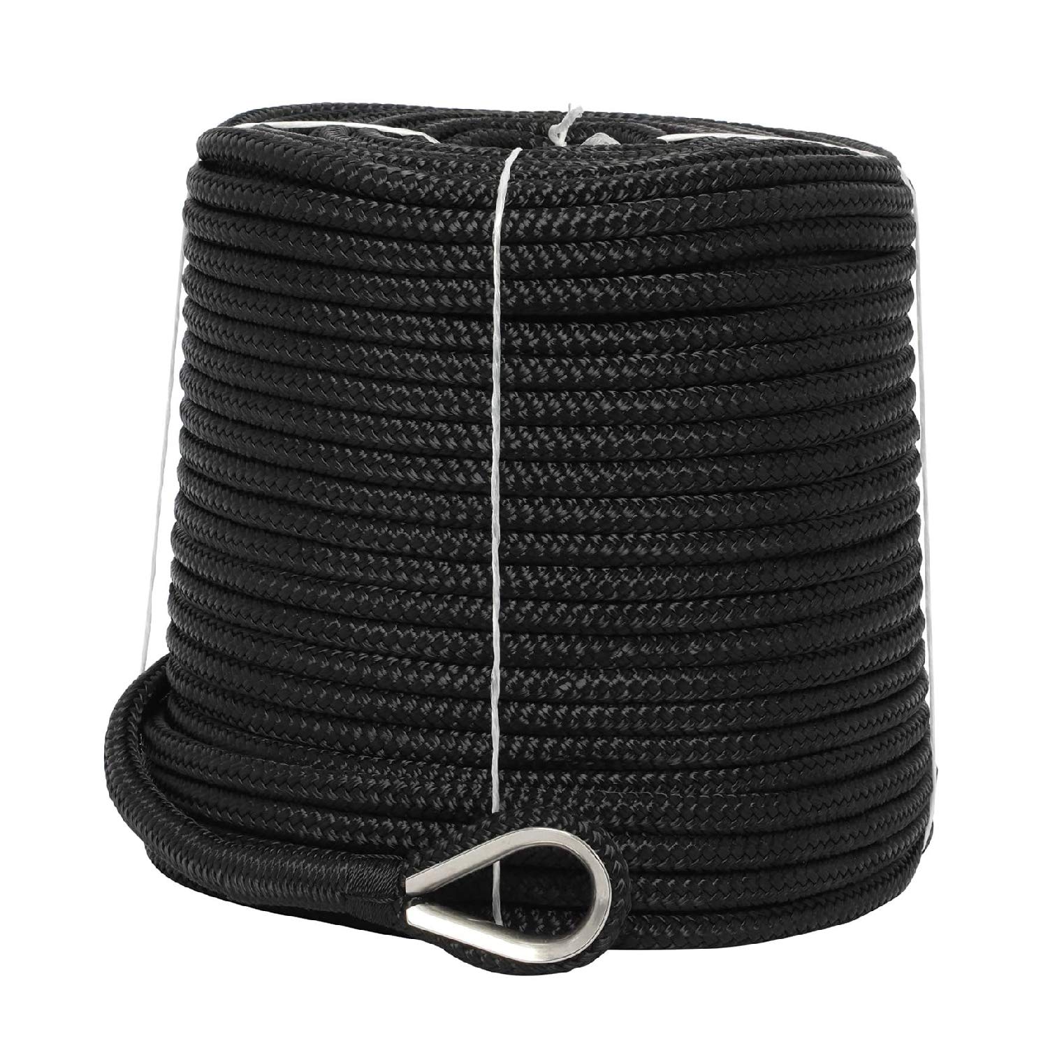 NovelBee 3/8" x 300' Doppia treccia Nylon Anchor Line con ditale (nero)