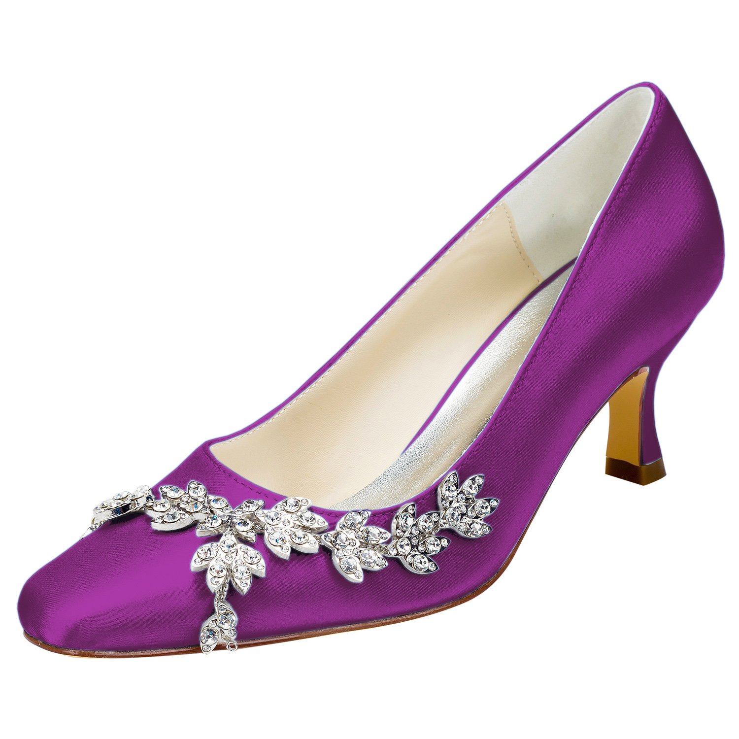 Emily Bridal Crystal Bridal Shoes Kitten Heel Square Toe Pumps Women's Luxurious Slip On Evening Sho