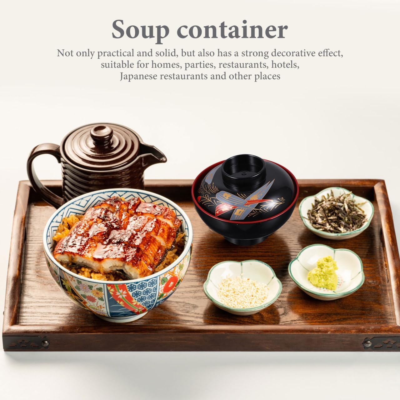 KICHOUSE Japanese Flower Bowl Miso Soup Bowl with Lid Rice Japanese Style Soup Serving Multi-function