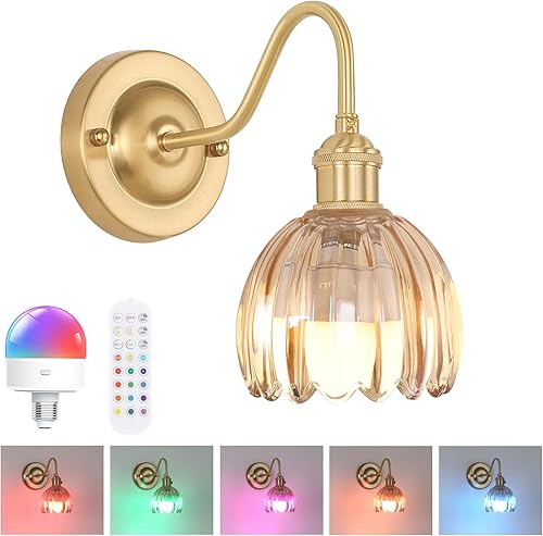 Miniatura 37 de Candelabro de Pared Vintage Operado por Batería con Linda Lámpara de Vidrio Transparente de Tulipán, Luz de Pared Recargable Inalámbrica Alimentada