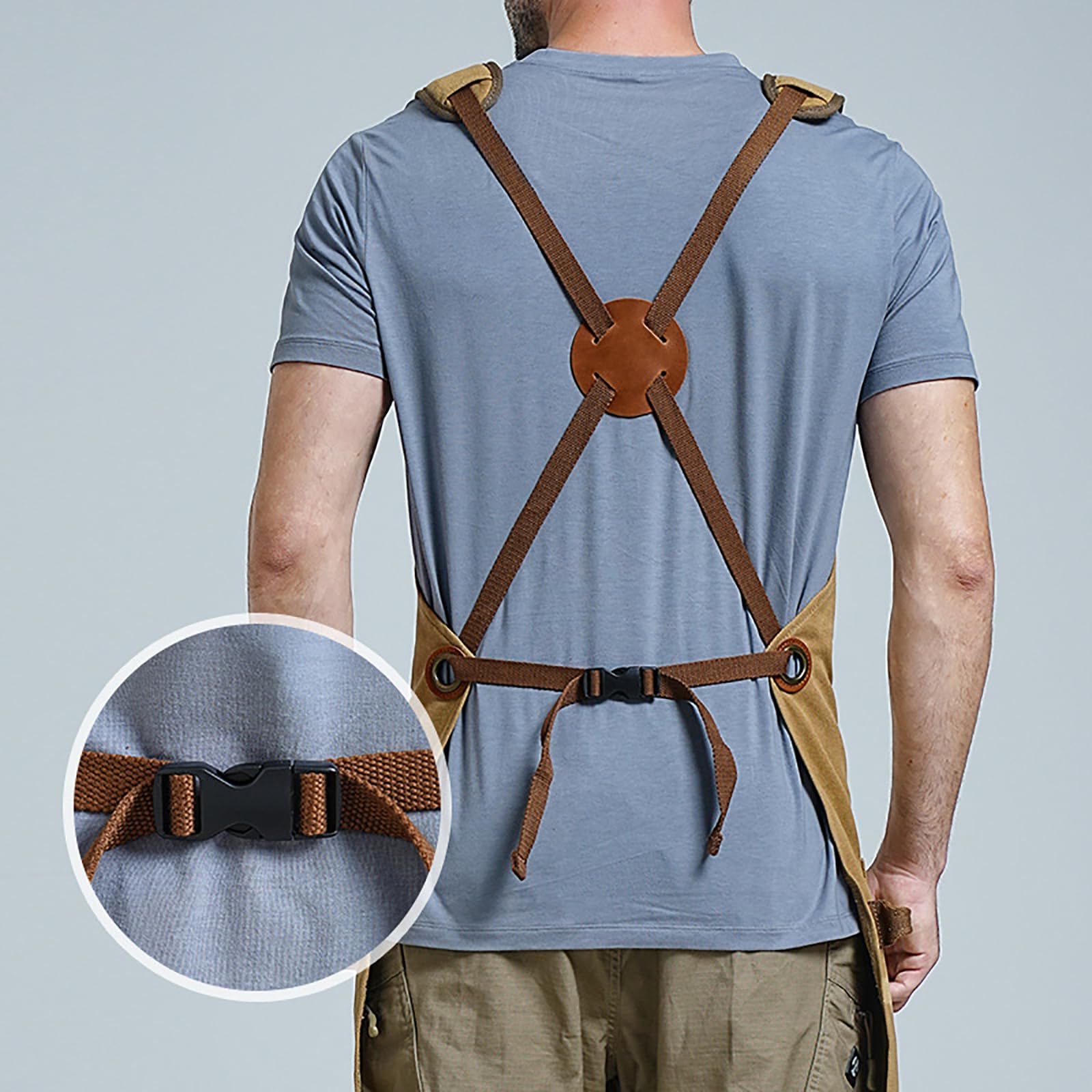 Delantal De Chef De Lona De Algodón, Delantal para Asar A La Parrilla, Espalda Cruzada, Delantal De Cocina, Delantal De Trabajo Ajustable con Bolsillos,One Size,B
