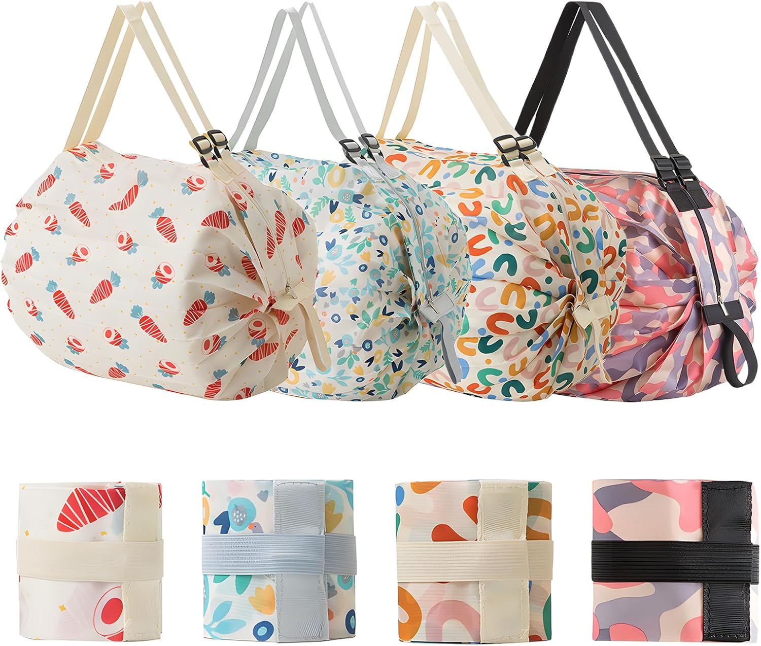 4 Pk Reusable Grocery Bags, Shopping Bags Made of Waterproof Nylon Fabric