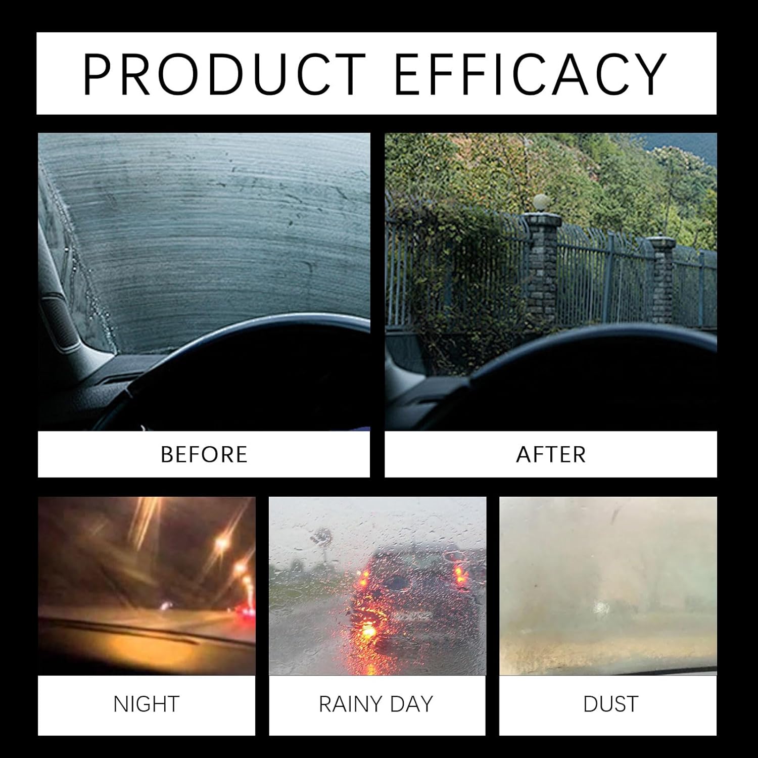 Car Windshield Oil Film Cleaning Brush, Automotive Windows Glass Oil Film Remover-Prevents Rain and Fog Quick Stain Removal Improves Clarity (3, 150ml)