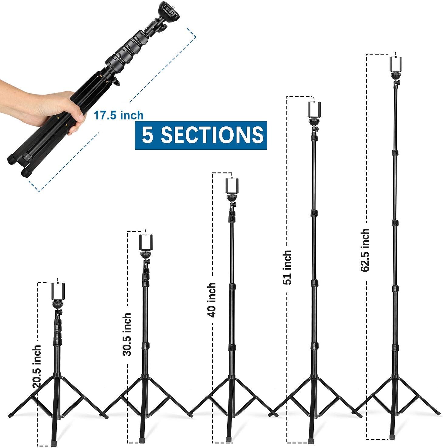 Phone Tripod, 62.5 inch Extendable Selfie Stick Tripod for iPhone 14/13/12/11 Pro/XS Max/XS/XR/X/8/7 Samsung and Smartphone …