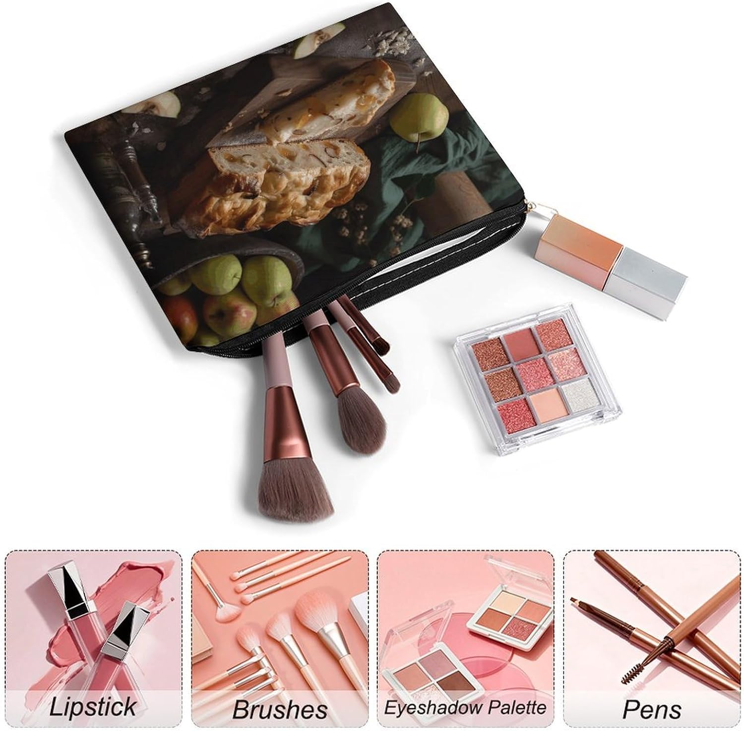 Delicious Bread Makeup Bag Small Cosmetic Pouch with Zipper image 3