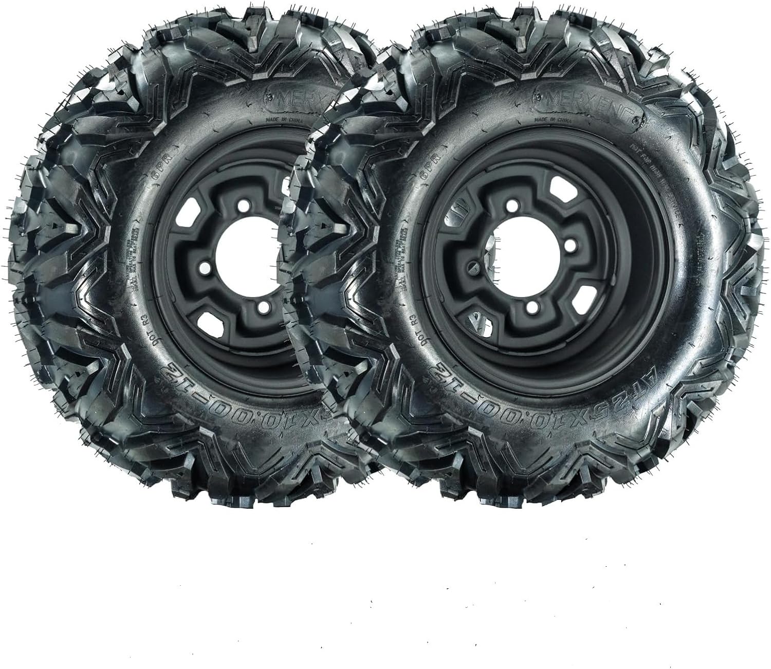 Set of 2 ATV Tires, 25x8-12 ATV Tires and Wheels, 12 x 6 Rim, 6 Ply All Terrain Tire, 4 * 156 PCD,3.5+2.5 Offset, Compatible with Atv UTV Off-Road