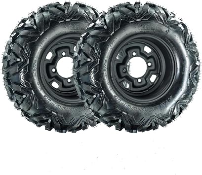 Set of 2 ATV Tires, 25x10-12 ATV Tires and Wheels, 12 x 7 Rim, 6 Ply All Terrain Tire, 4 * 110 PCD,4+3 Offset, Compatible with Atv UTV Off-Road