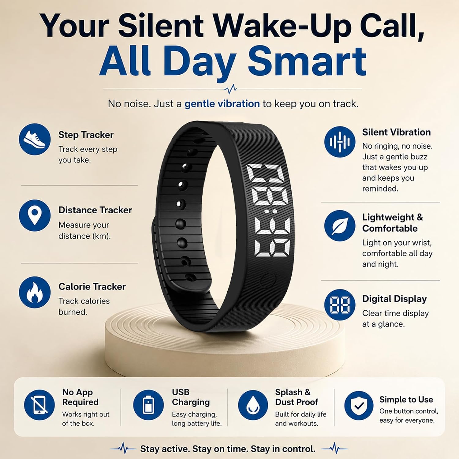 Vibrating Alarm Wristband, Wrist Alarm Clock for Heavy Sleepers