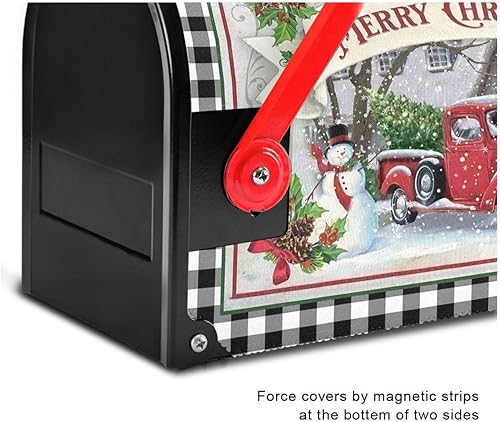 Miniatura 5 de Funda magnética para buzón de camión de Navidad, tamaño grande, diseño de muñeco de nieve de invierno, a cuadros, tamaño estándar, para jardín,