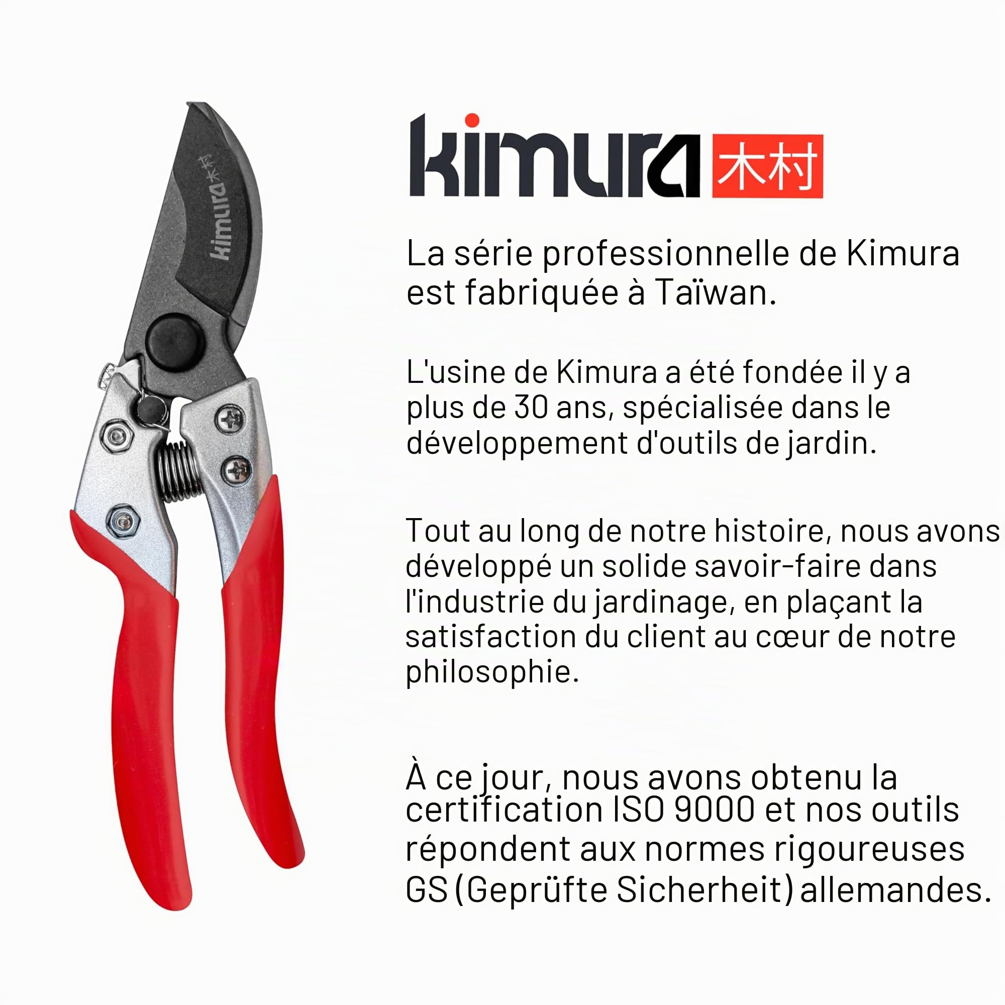 Sécateur de jardin professionnel Kimura 8", lame en acier japonais SK5 aiguisée comme un rasoir, poignées antidérapantes recouvertes de PVC, léger et de forme ergonomique, sécateur de dérivation