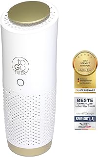 toGo Filter purificador de aire portátil pequeño con batería para viajes, coches y mesas, filtro HEPA 13 y filtro de carbono, contra contaminantes polen humo - para alergias y asmáticos (blanco)
