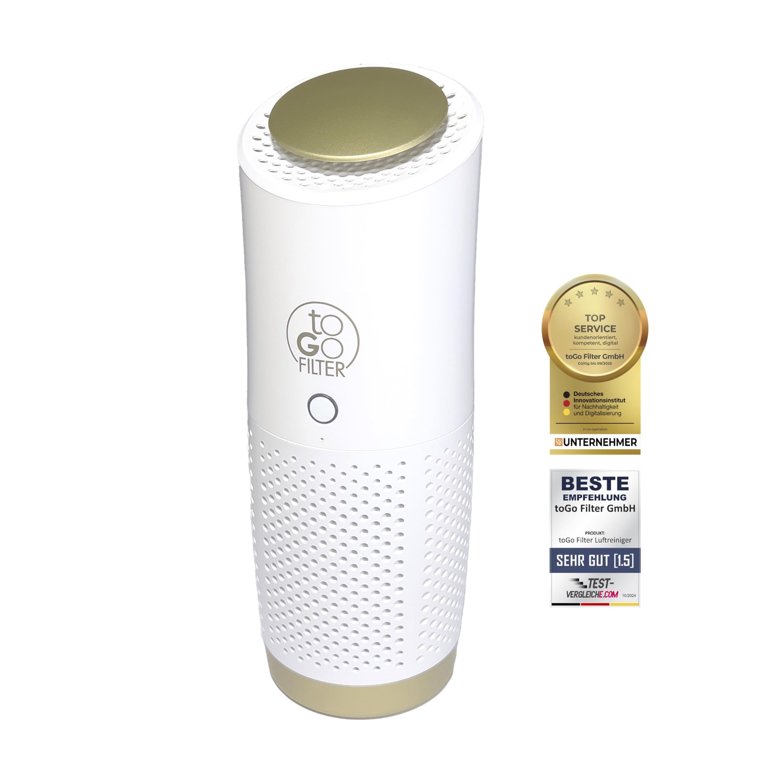 toGo Filter purificador de aire portátil pequeño con batería para viajes, coches y mesas, filtro HEPA 13 y filtro de carbono, contra contaminantes polen humo - para alergias y asmáticos (blanco)