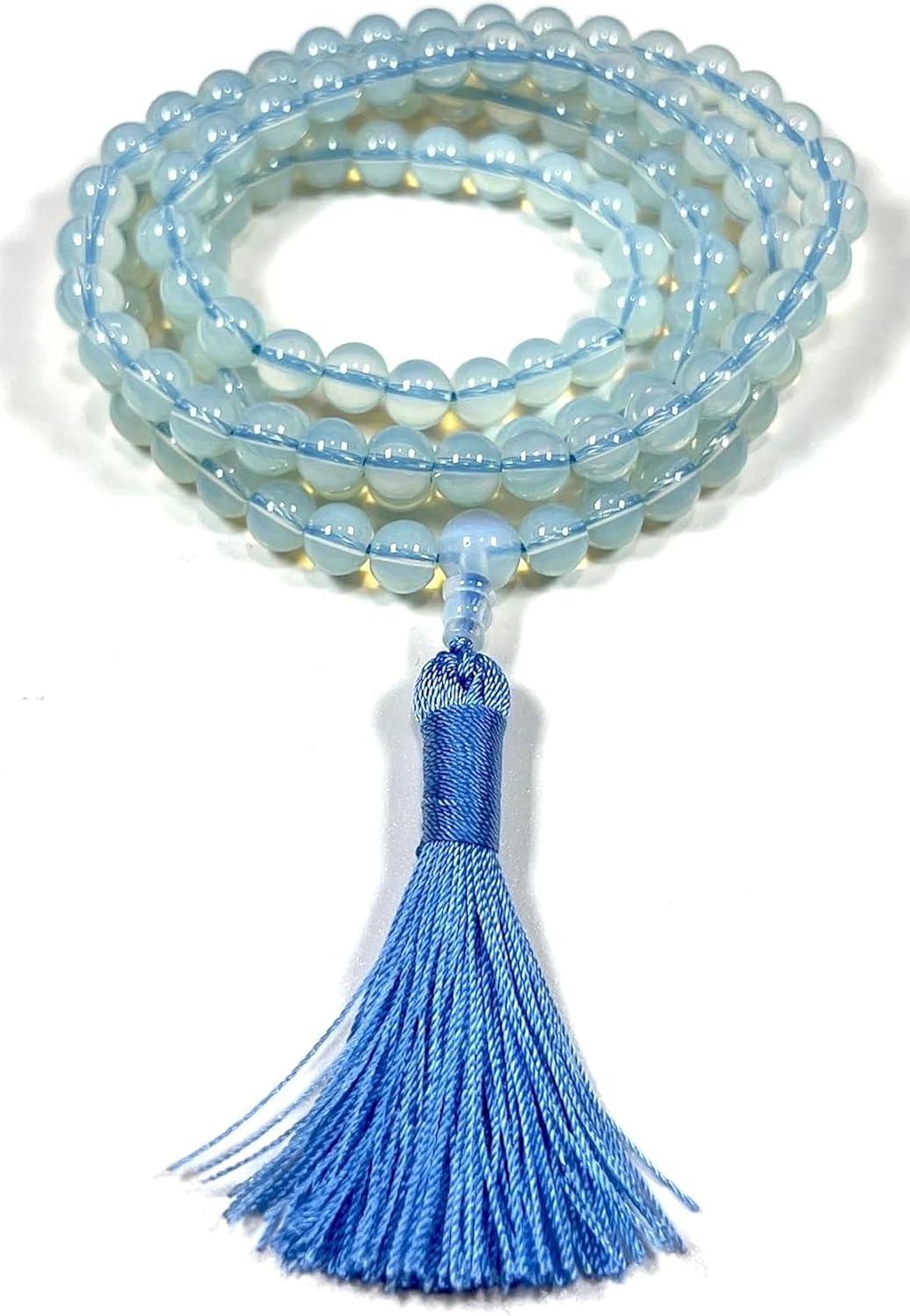 Opal Opalite Necklace – 8mm 108 Mala Beads - Libra Birthstone & Crown Chakra Energy