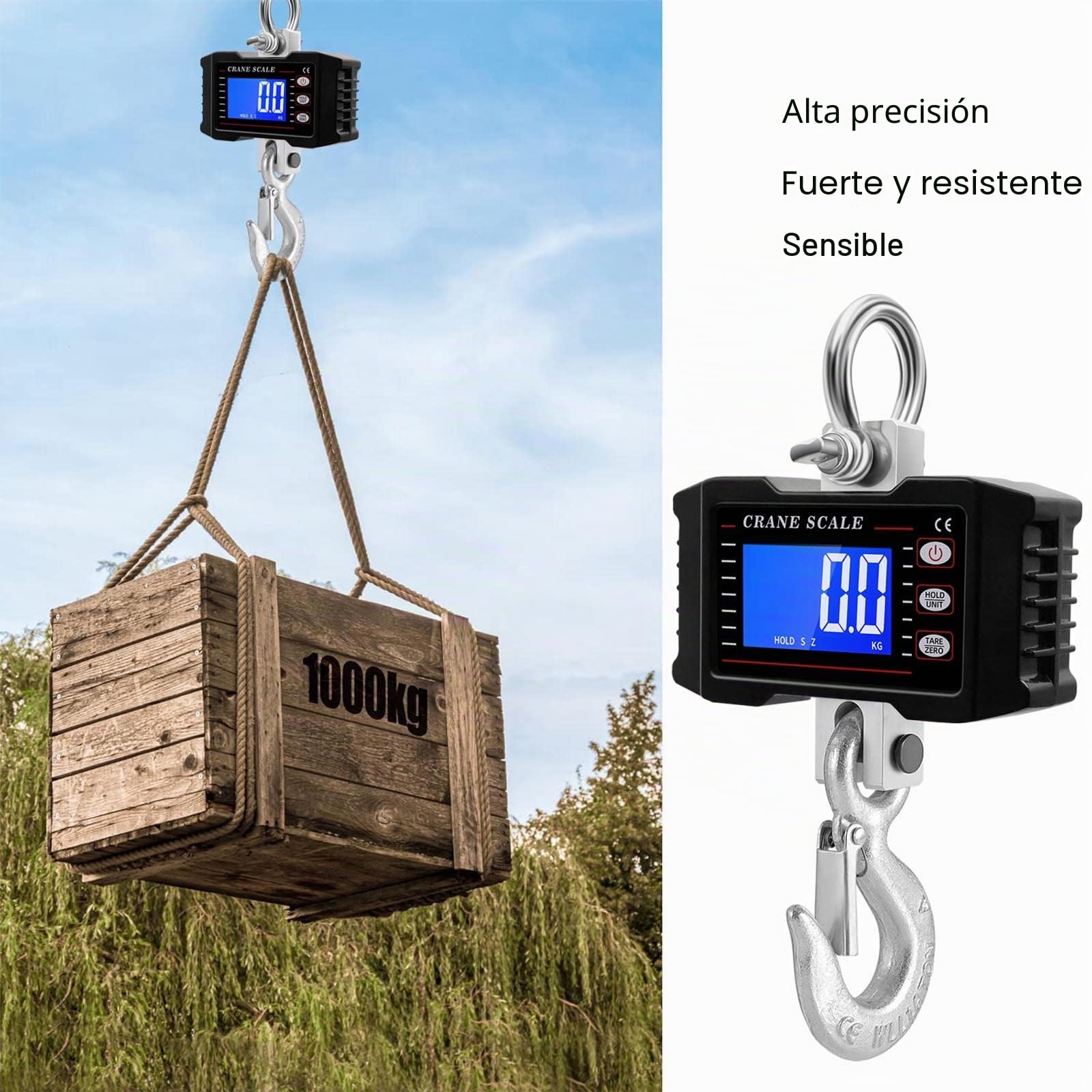 Báscula de grúa Electrónica 1000KG, Memows Báscula Colgante Portátil con Pantalla LCD y Control Remoto, Recargable Balanza Digital de Alta Precisión,Industrial Escala con Gancho Resistente para granja