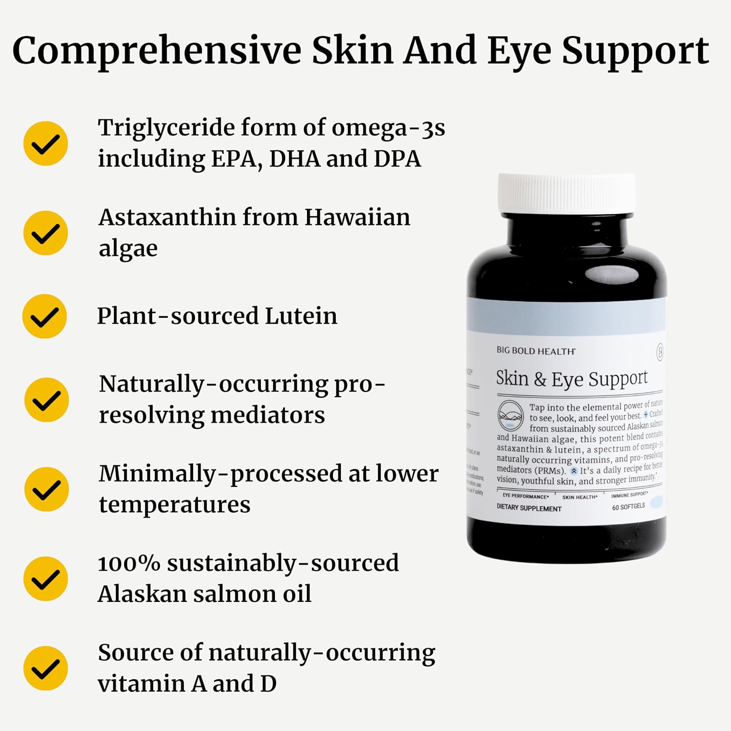 BIG BOLD HEALTH Skin & Eye Support - Omega-3 Complex with Alaskan Salmon Oil, DHA, Astaxanthin & Lutein for Healthy Eyes & Skin - 60 Softgels