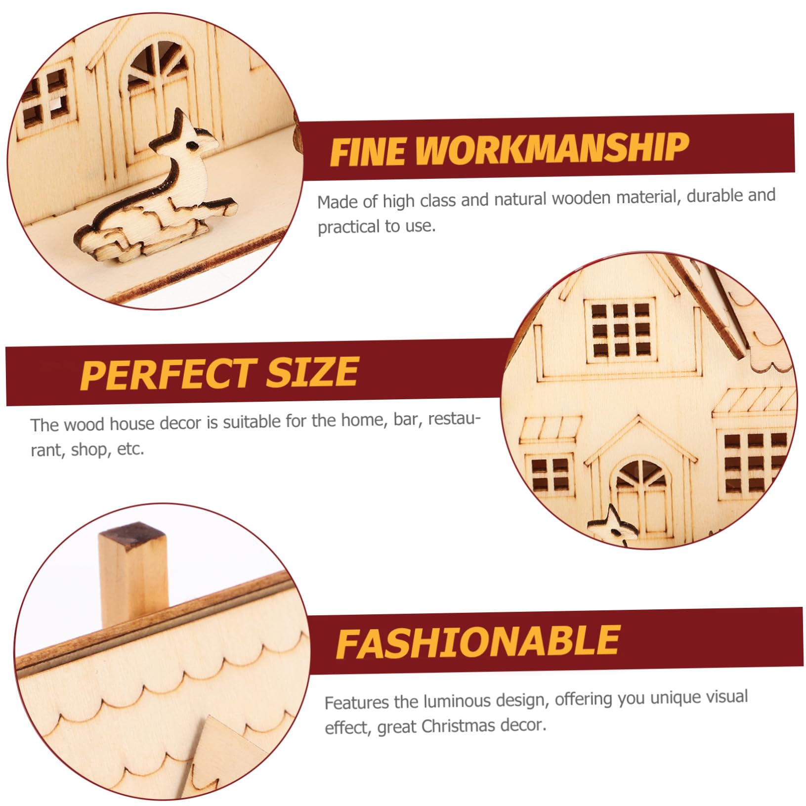 3pezzi Ornamento Natalizio in Legno Illuminazione Led Villaggio Invernale Miniatura Per Decorazioni Da Tavolo Per Feste Di Natale e Ambienti Domestici