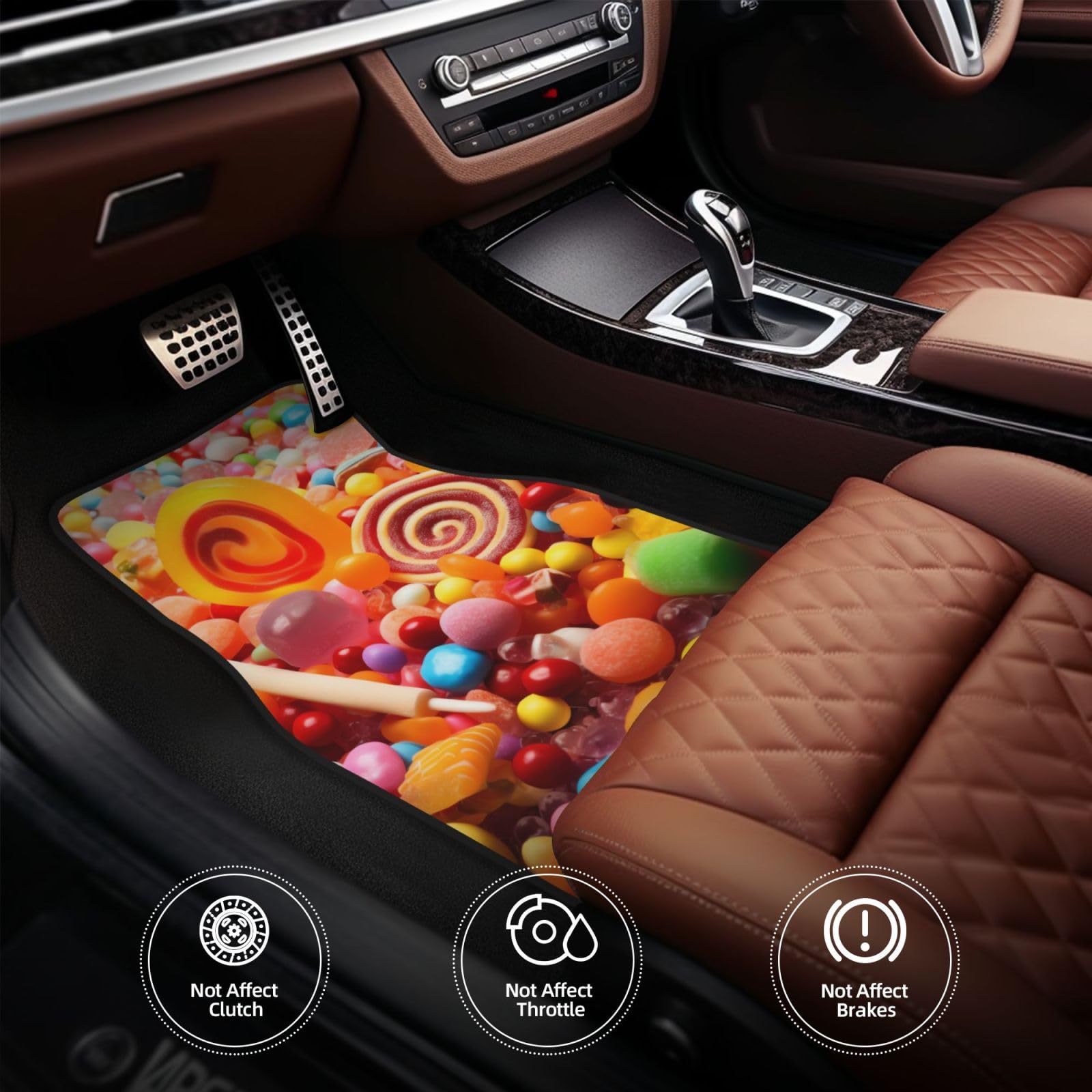 Juego de 4 alfombrillas universales de goma para coche, diseño de caramelos dulces, antideslizantes, decoración de talón, para la mayoría de vehículos