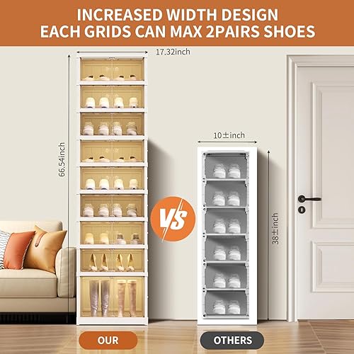 Miniatura 4 de Zapatero plegable de 6 niveles para armario, 6-12 pares de estantes plegables de plástico para zapatos, estantes apilables transparentes plegables