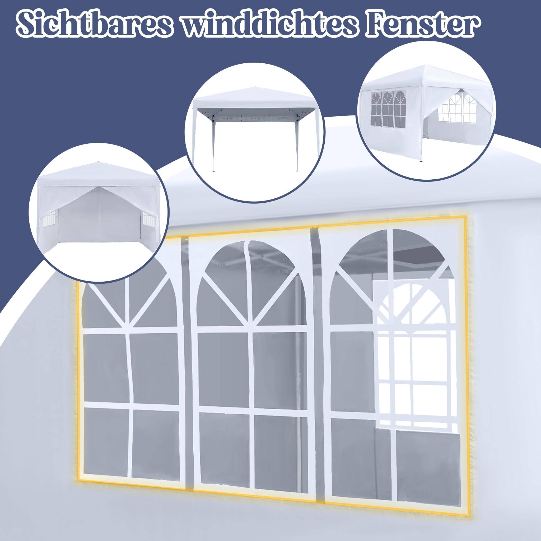 YUENFONG Gazebo pieghevole, 3 x 3 m, impermeabile, stabile, gazebo da giardino con 4 parti laterali, tenda pieghevole da giardino, protezione UV, per campeggio, feste, colore bianco