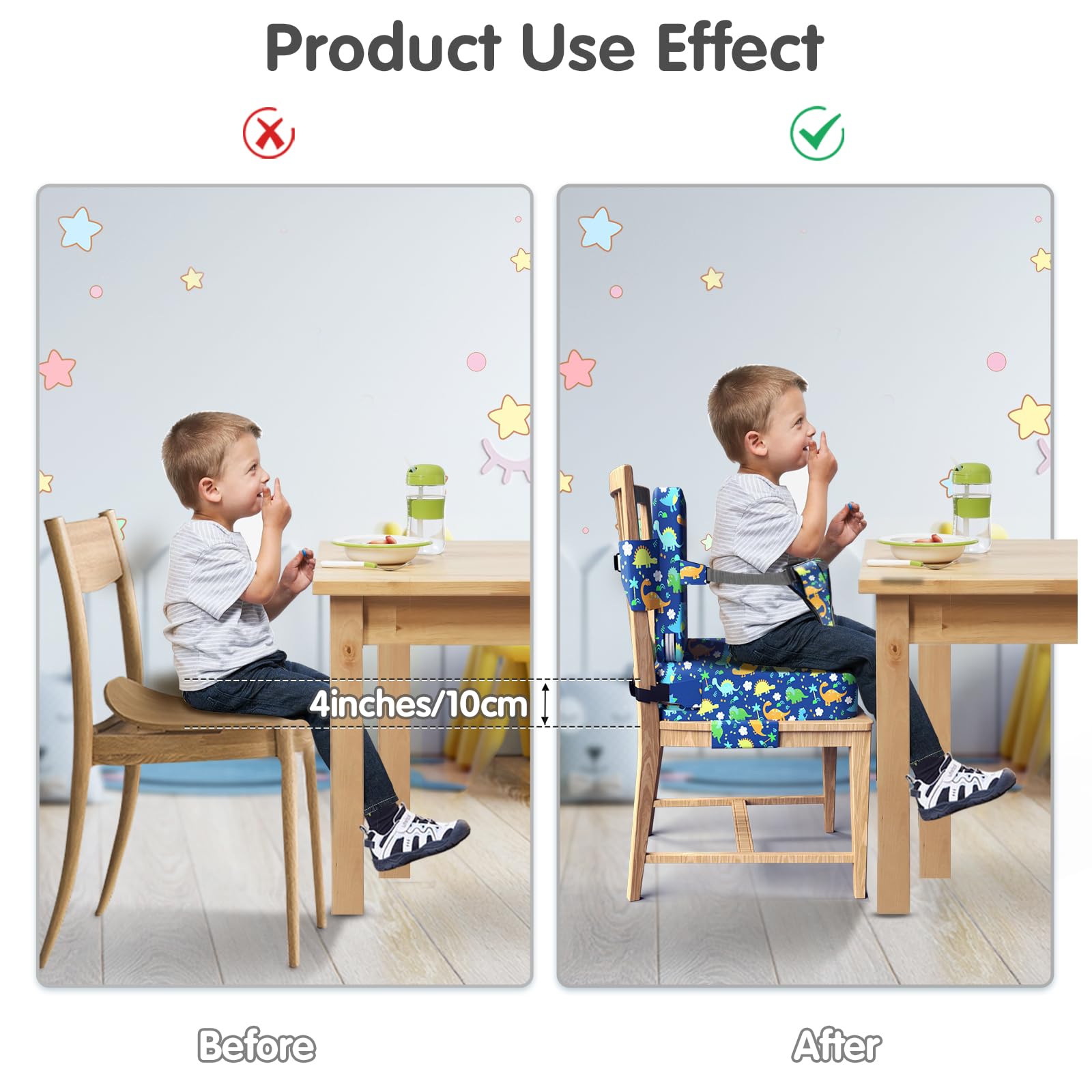 Cojin Elevador NiñOs,Elevador Silla Para NiñOs Comer,Asiento Elevador NiñOs Mesa,Alzador Silla Para NiñOs Comer,Cinturón de seguridad ajustable,2PC Apto para niños de 3 a 12 años