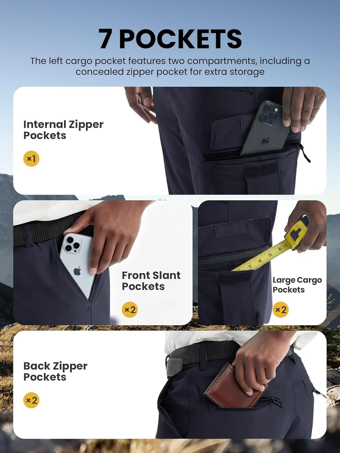 Men's Tactical Cargo Pants Ripstop Stretch Waterproof 7 Pockets Lightweight Breathable for Work Construction Hiking - Image 4