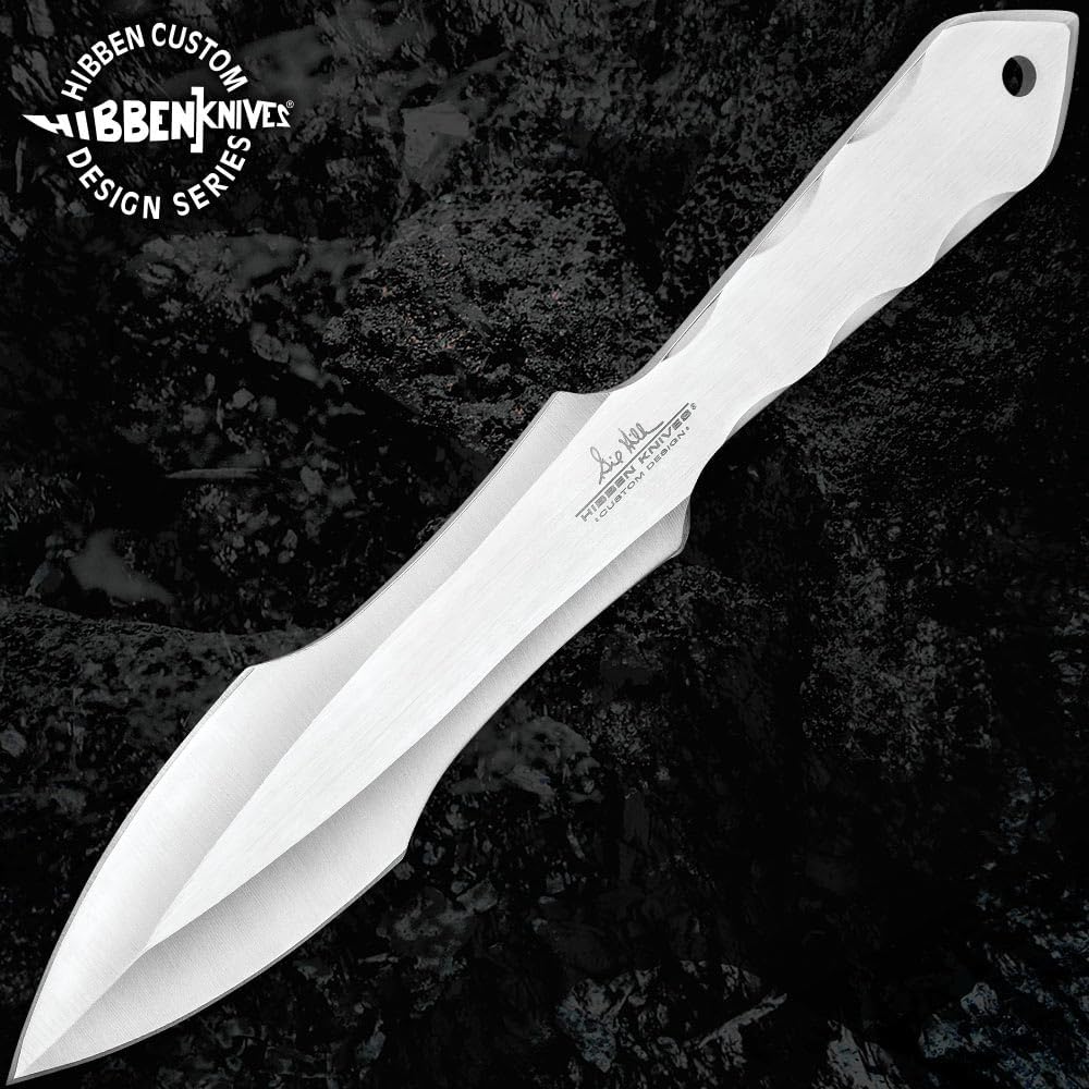 Gil Hibben Gen III Champion Three-Piece Throwing Knife Set | One-Piece Stainless Steel Construction | 3 1/4” Razor-Sharp Edge | Grooved Handles | Nylon Belt Sheath | Double-Edged | 11" Overall