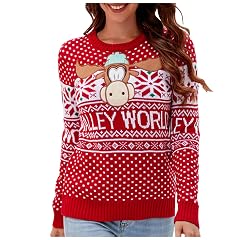 Christmas Sweaters for Women Cute Vintage Crew Neck Knitted Sweatshirt Pullover Warm Fall Winter Outfits Clothes