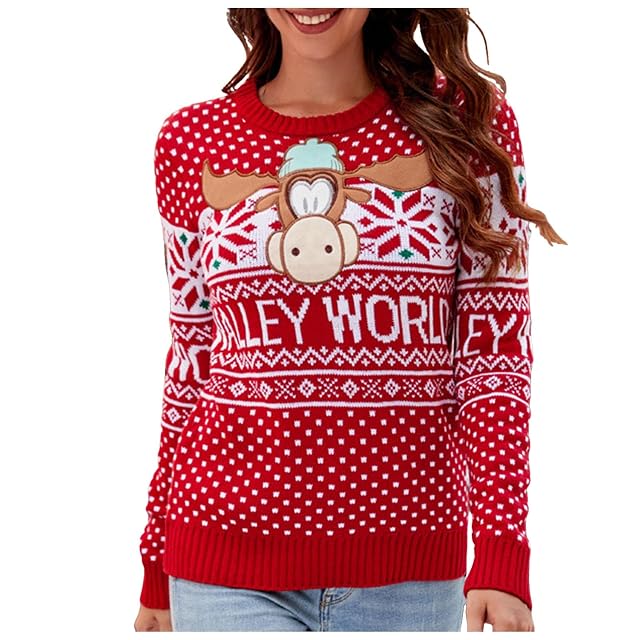 Christmas Sweaters for Women Cute Vintage Crew Neck Knitted Sweatshirt Pullover Warm Fall Winter Outfits Clothes