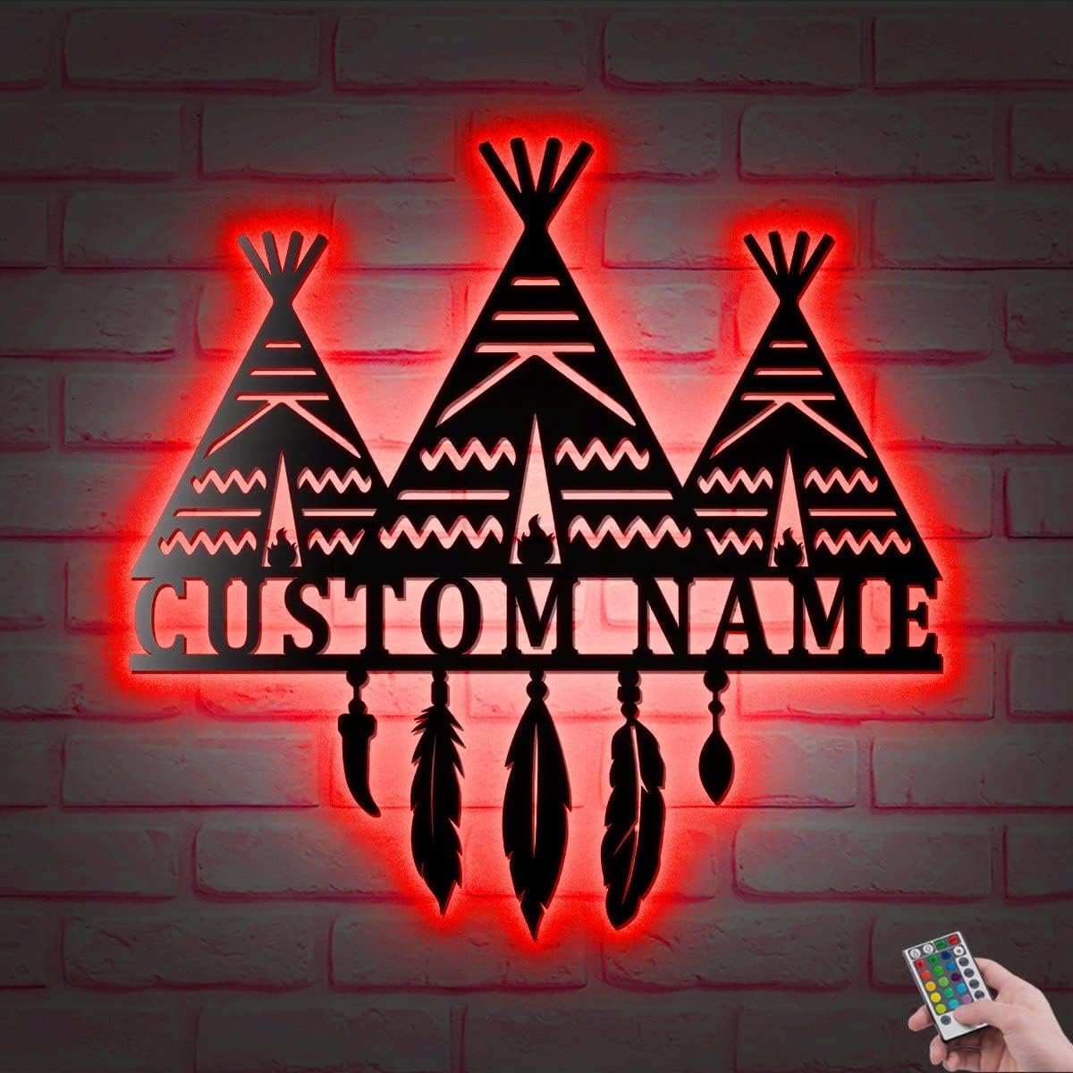Metal Sign Led Light, Custom Native American Teepee Metal Wall Art LED Light, Personalized Indian Name Sign Home Decor, Camping Housewarming Birthday Gift