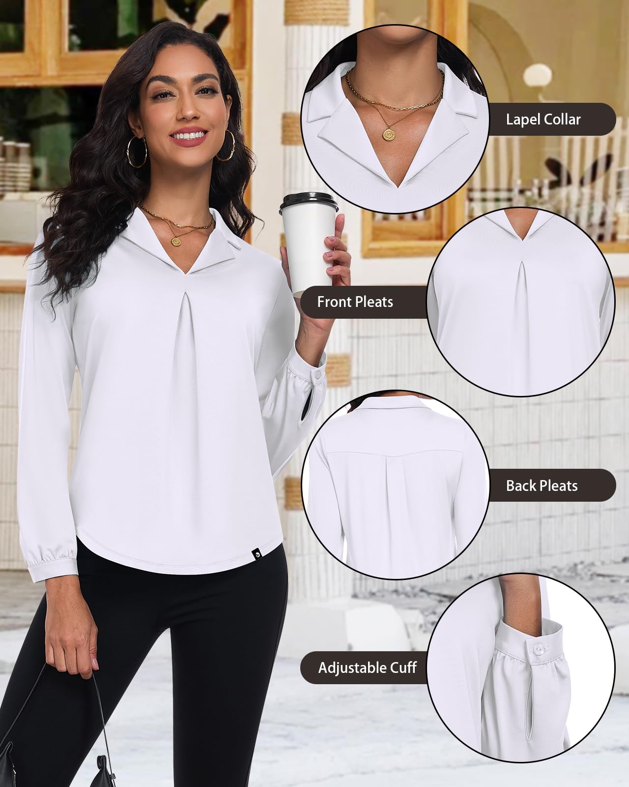 Soneven Camicia da donna a maniche lunghe, elegante, con scollo a V, da golf, da lavoro, casual, a tunica