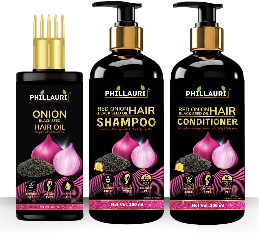 Anti Hair Fall Hair Care Set With Onion | Hair Oil 100ml + Onion Shampoo 300ml + Onion Conditioner 300ml For Hair Fall Control