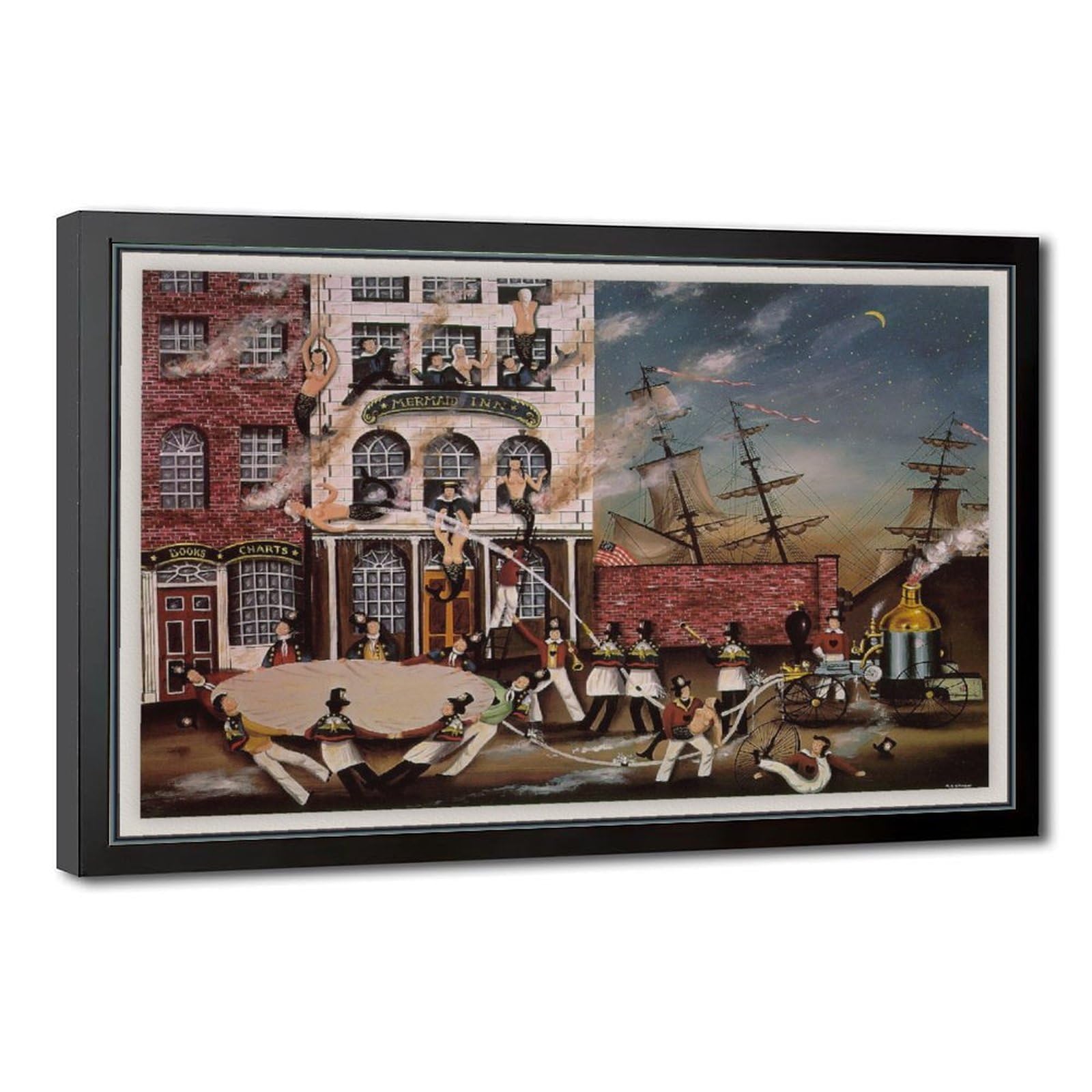 Impression sur toile Fire at Mermaid Inn Ralph Eugene Cahoon cadre suspendu - 8