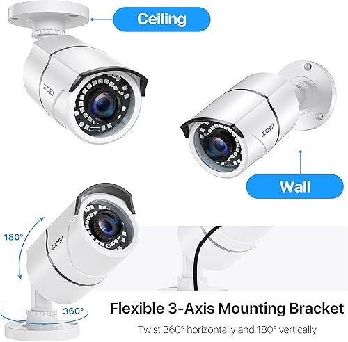 Miniatura 7 de ZOSI - Sistema de cámara de seguridad de 1080p de 16 canales, H.265+ 16 canales, grabadora DVR y 8 cámaras de vigilancia de 1080p impermeables CCTV