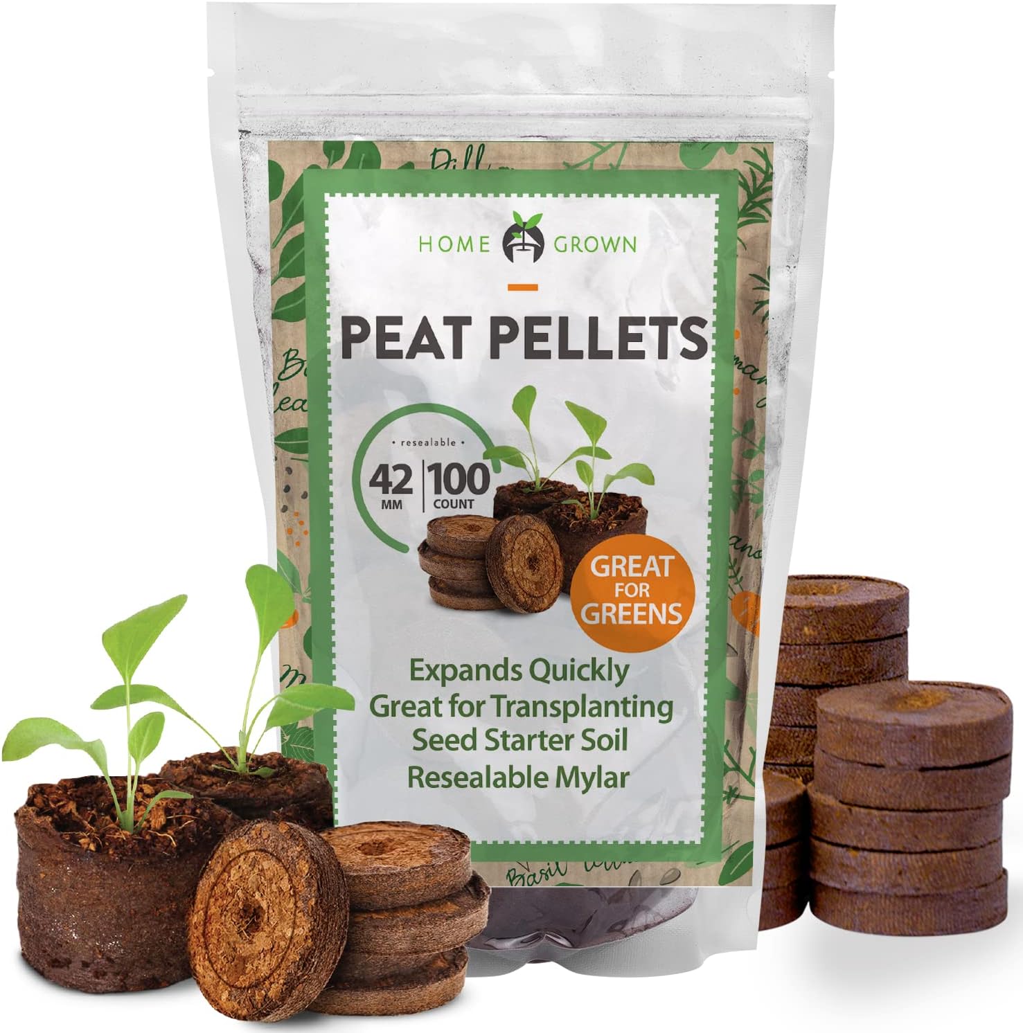 Seed Starter Peat Pellets for Gardening – Plant Seed Starter Pods for Planting Veggies, Flower Seeds, and Herb Garden Cuttings – Peat Moss Garden Starter Soil Pellets by Home Grown (42mm, 100count)
