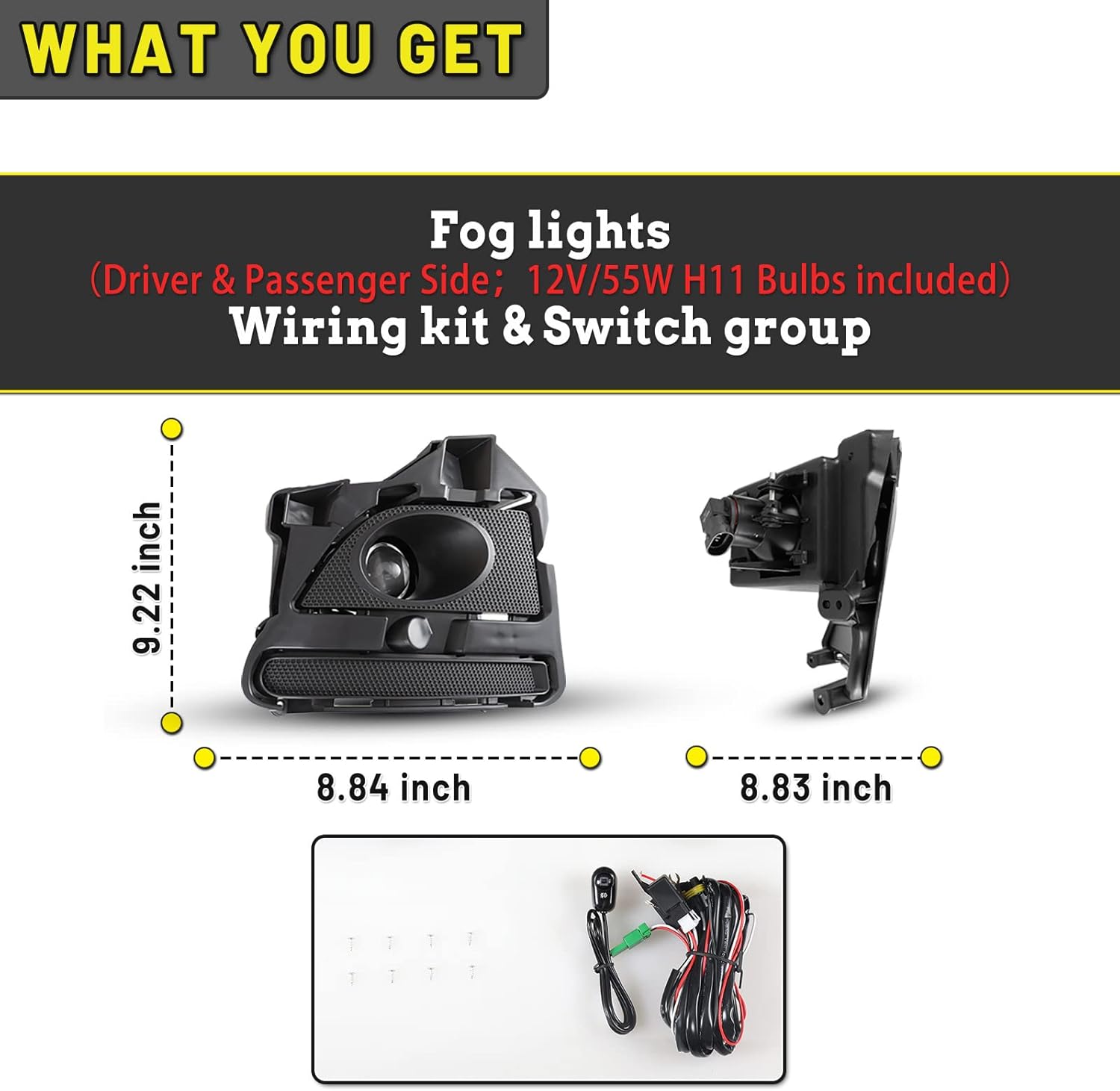 AUTOWIKI Fog Lights Lamps compatible for Ford Mustang 2013 2014 Driver Passenger Replacement 12V/55W H11 Bulbs Included