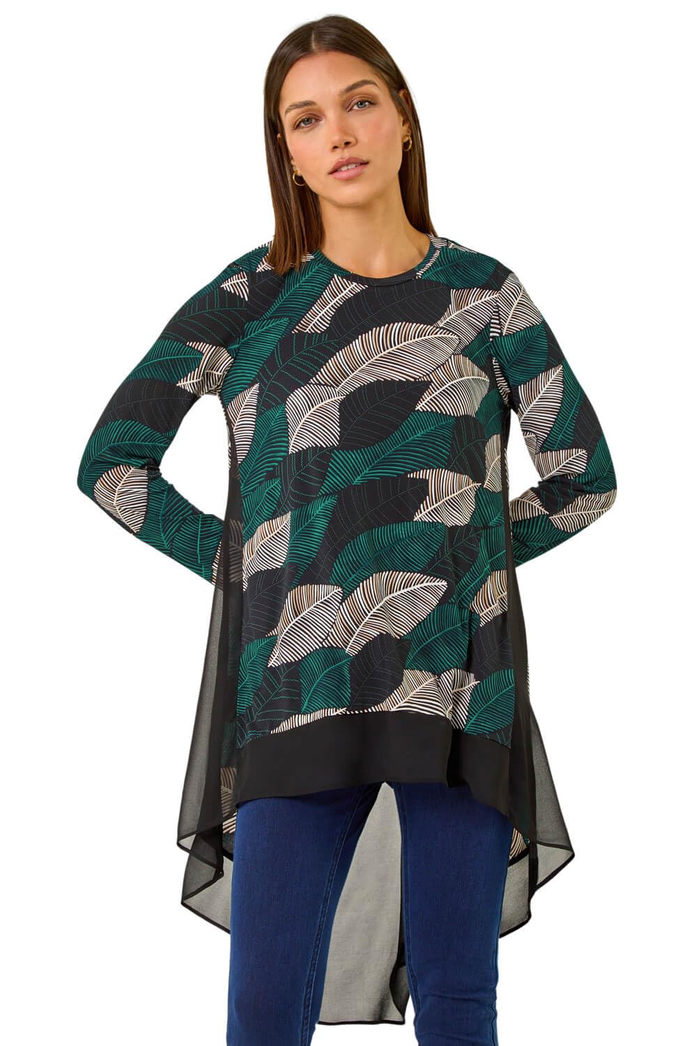 Roman Chiffon Dipped Hem Top Asymmetric Tunic for Women UK Ladies Stretchy Jersey Flared Blouse Smart Fit & Flare Form Casual Loose Longline Party Hanky Tunics - Teal - Size 18