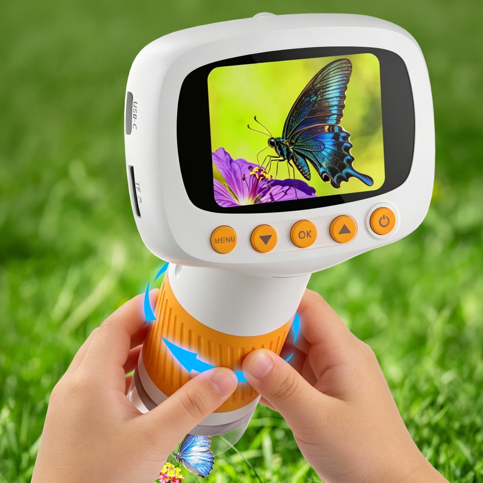 Microscopio de bolsillo para niños de más de 3 años, microscopio de mano 1000X para niños con IPS digital de 2 pulgadas, mini lupa portátil para video fotográfico, digiscopio edu científico, ideas de