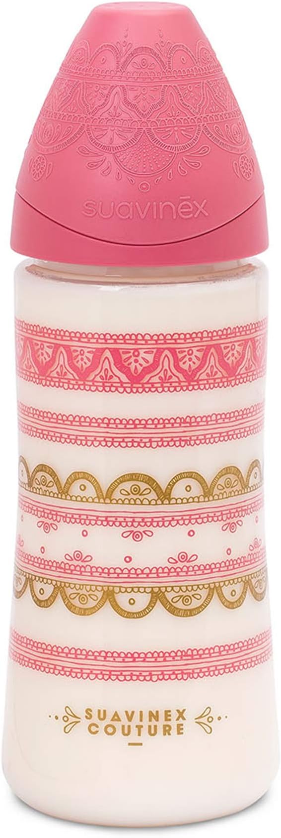 SUAVINEX Premium Couture 360 ml – Ethnic Pink Shades, with Silicone Teat Round and Flow Dense (L), 4 Months.