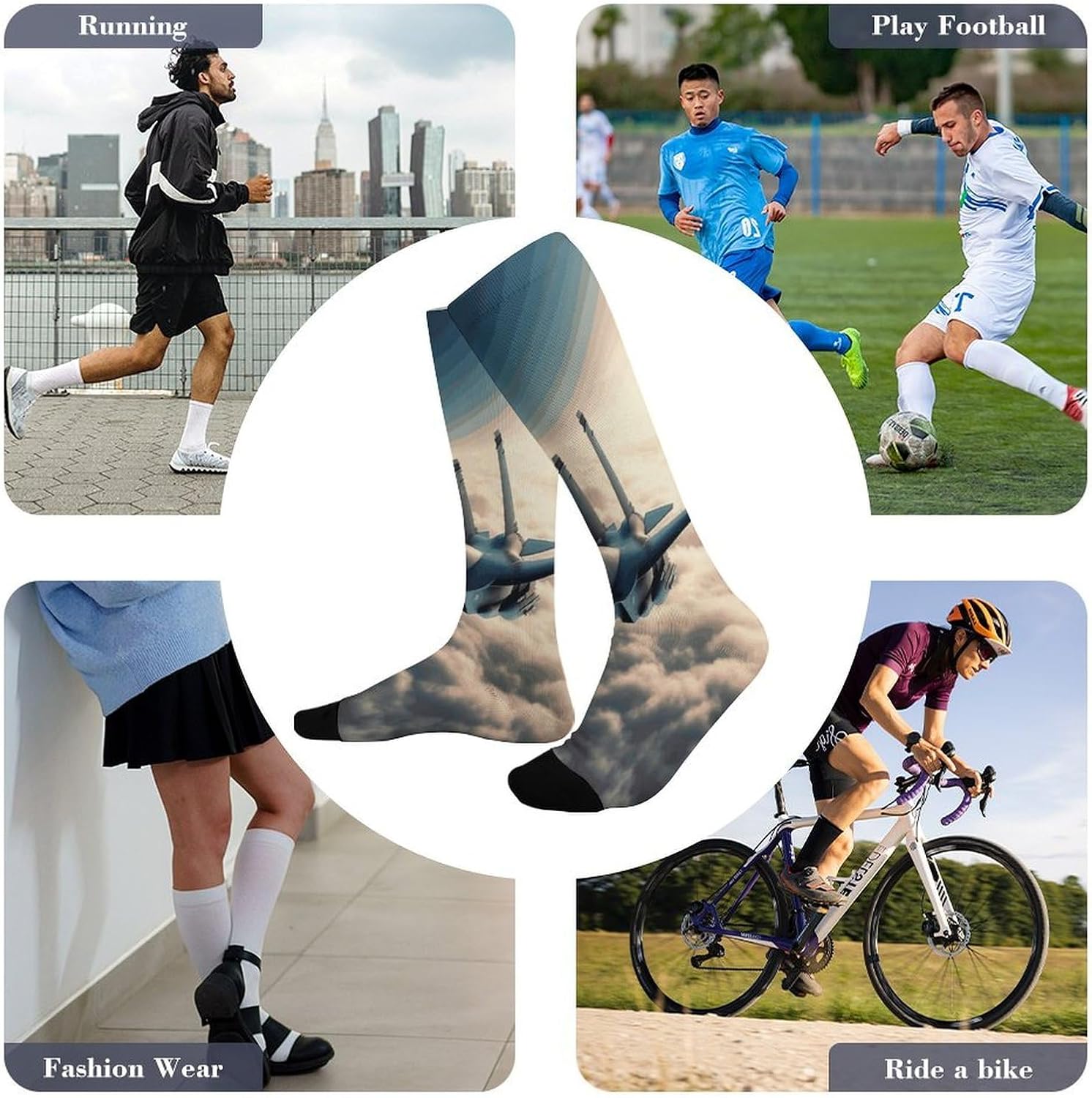 Aircraft Fighter Jets Crew Socks Calf Socks Athletic Crew Sock