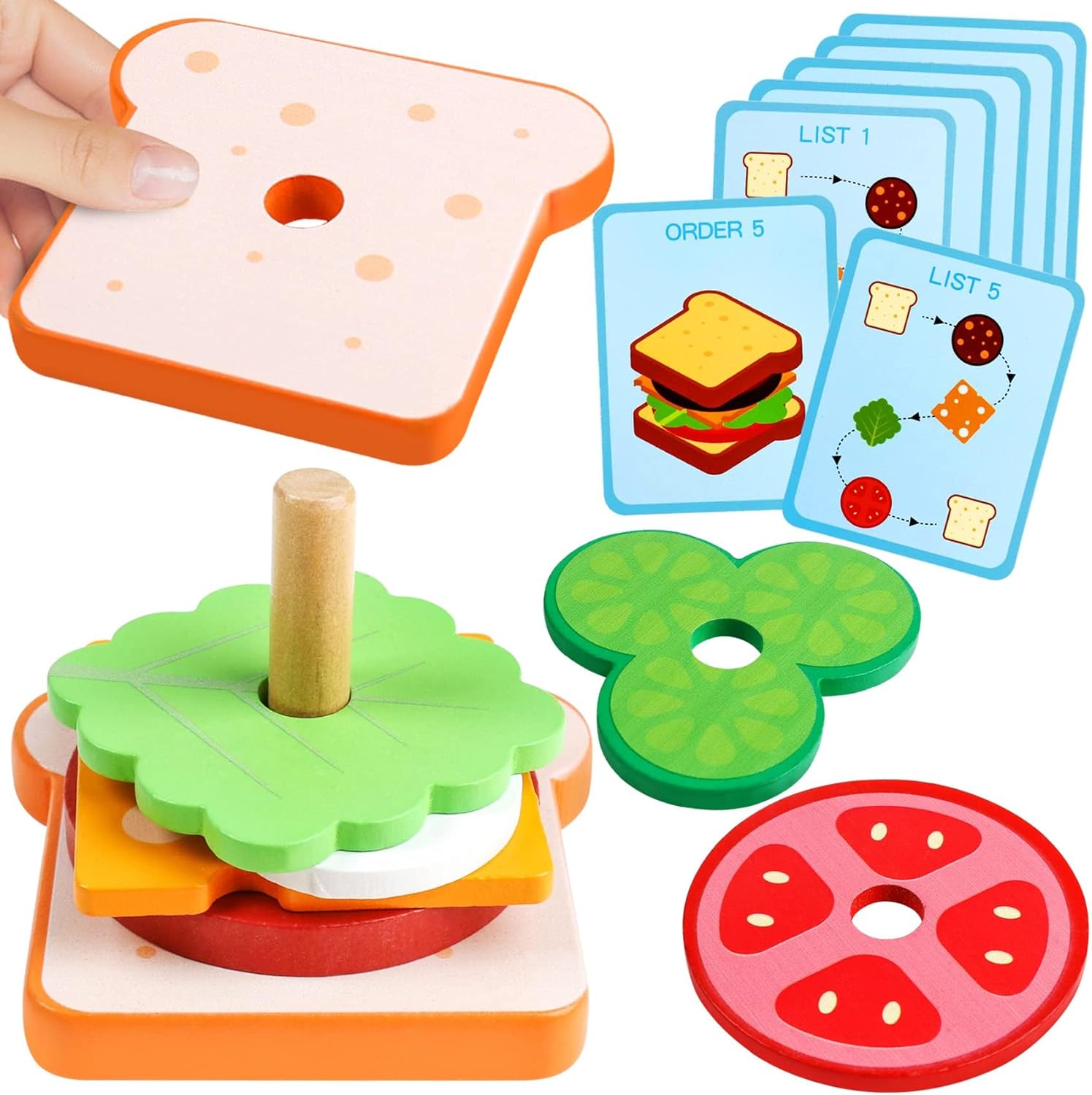 ChaneeHann Giochi Montessori,42 Pezzi Giochi da Infilare per Bambini, Perline di Legno Giocattoli Compleanno Bambino 3+ Anni Giochi da Infilare