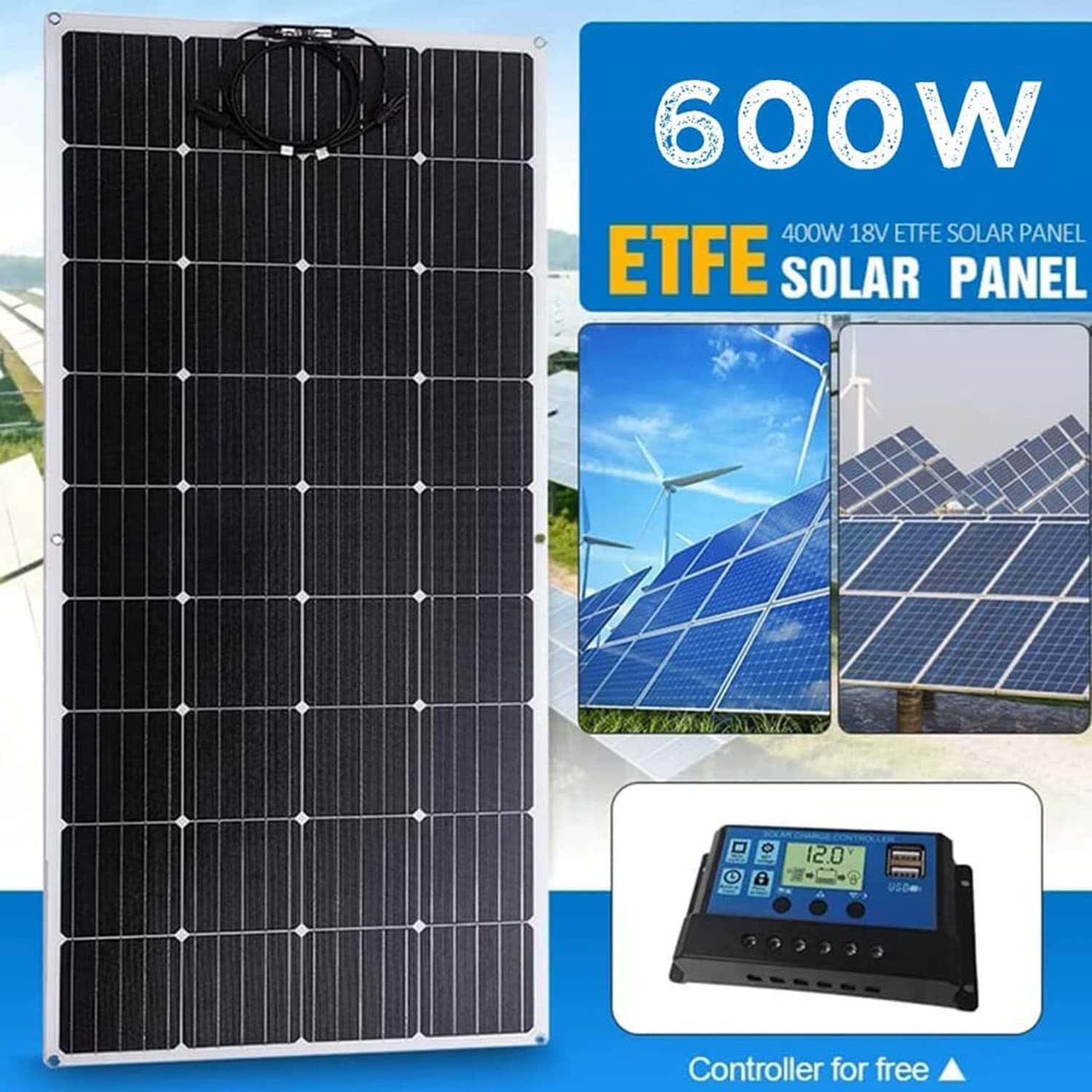 Pannello Solare Flessibile 600W 18V, Pannello Solare Monocristallino, Moduli Solari Pannello Fotovoltaico ETFE, 12V off-Grid per Camper, Roulotte, Barche, Tetti, Campeggio