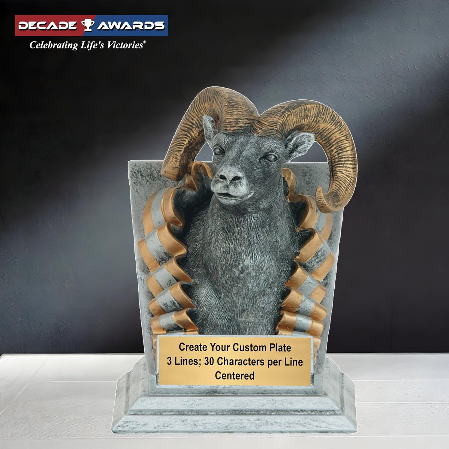 Ram Trophy - Custom Engraved Mascot Award - Silver Gold Finish - Personalized School Spirit or Competition Award - Customize Now (4 Inch)