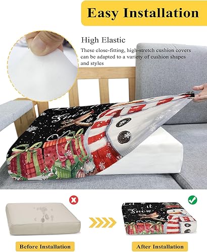Miniatura 5 de Black Christmas Couch Cushion Covers, Stretch Sofa Cover with Elastic Bottom, Xmas Snowman Birds Berry Winter Snowflake Sofa Slipcovers Protector