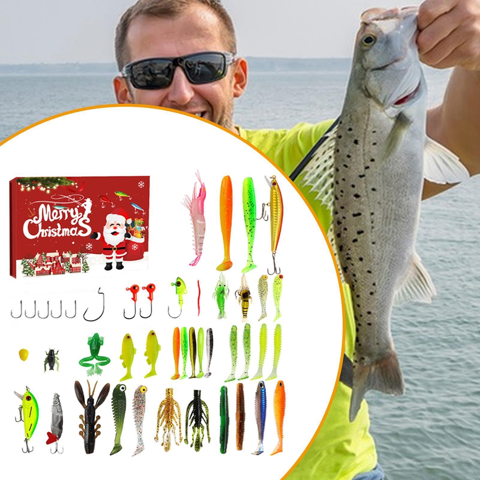 Adventskalender Angeln – Countdown Weihnachten 24 Tage Angelköder | Köder für Salzwasser und Süßwasser Männer Vater Großvater – Freunde leidenschaftlicher Angler