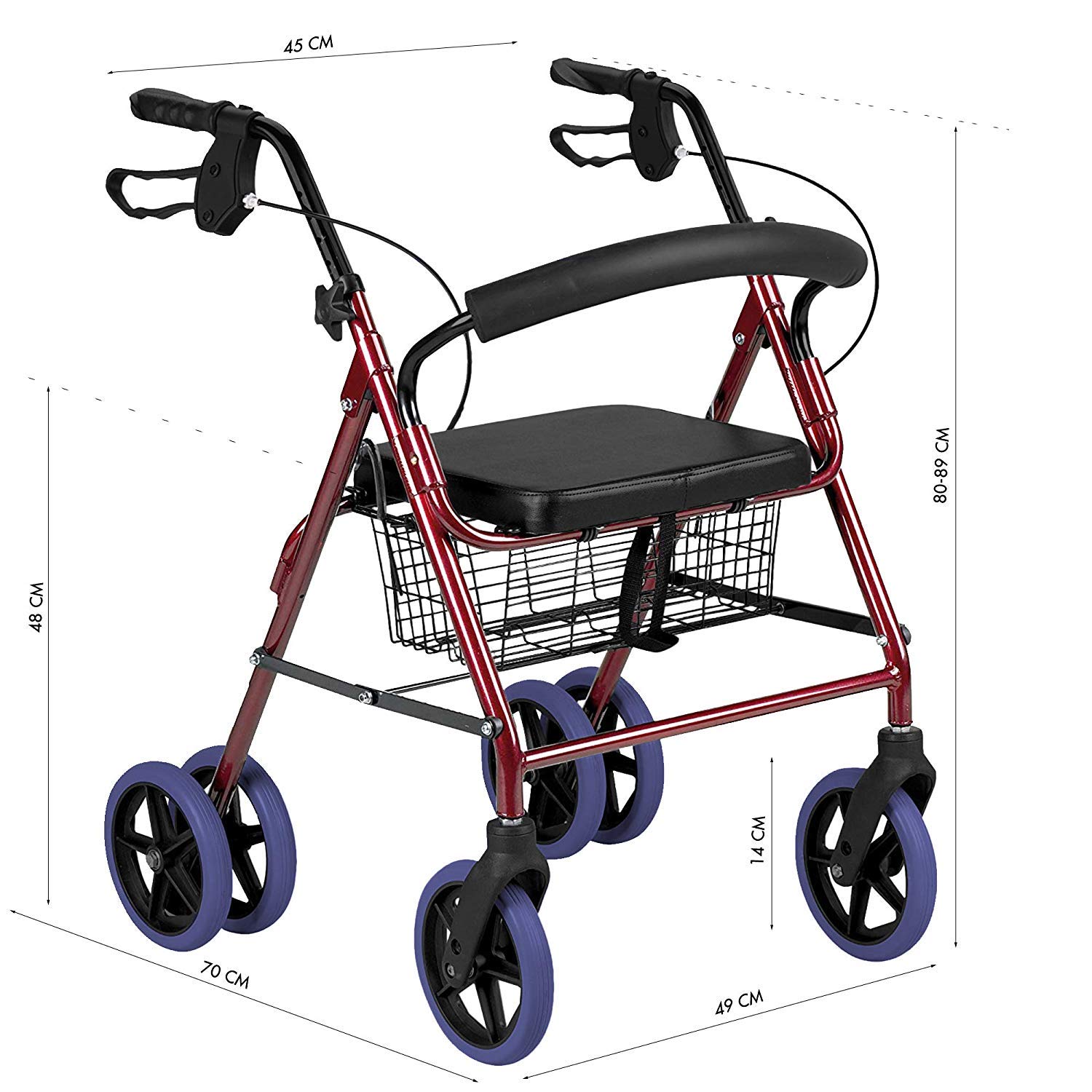 Deambulatore Leggero Da Passeggio Pieghevole 6 ruote Con Freni A Pressione Design Leggero Sicuro Con cestino Per Poter Trasportare I tuoi oggetti Fare La Spesa Altezza regolabile Rosso